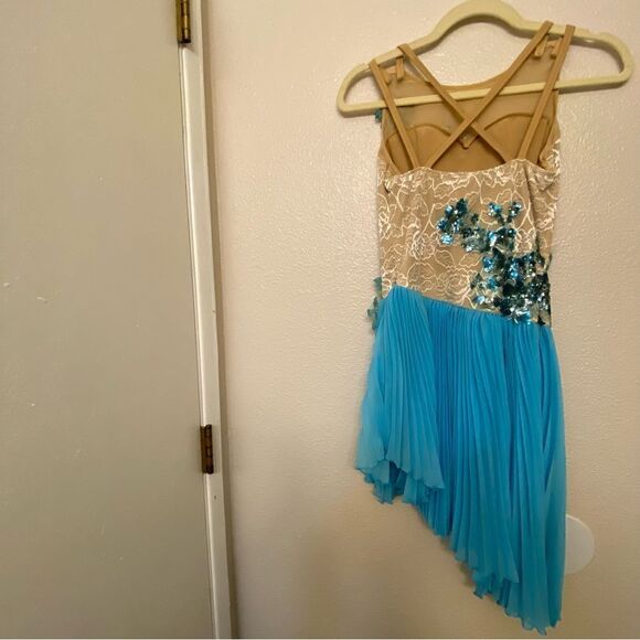 A Wish come true Dance costume aqua blue pleated sequin V1854Y Fidelity Adult MA - Picture 3 of 15